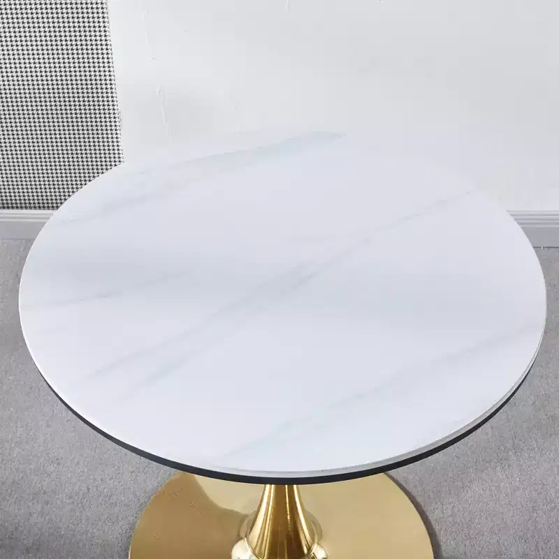 Gold & White Tulip Dining Table (2-4), MDF & Ceramic, Mid-Century, Multi-Functional.