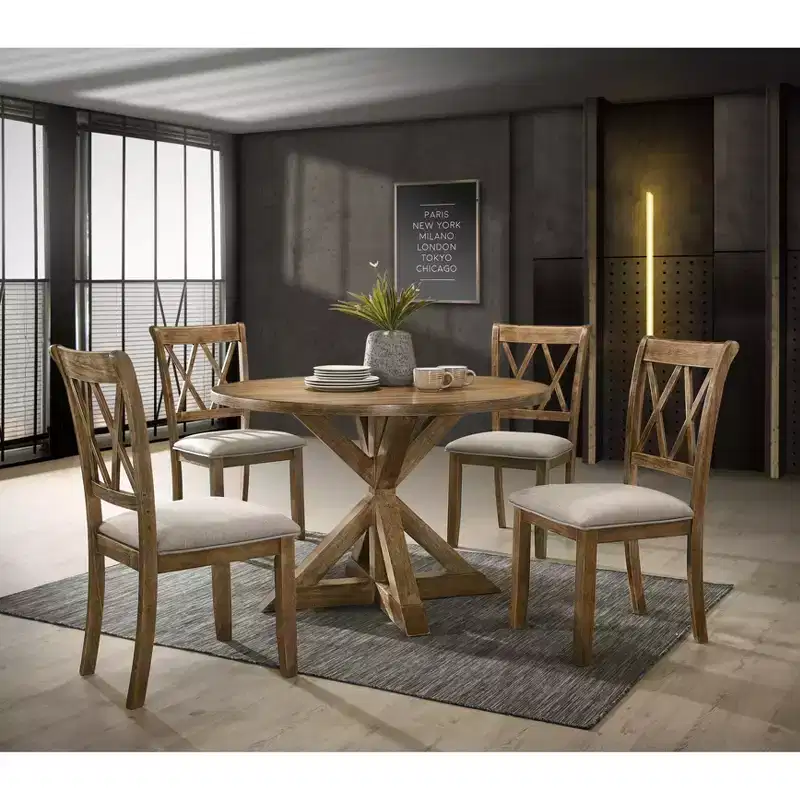 Roundhill Furniture Windvale Cross-Buck Wood 5-Piece Dining Set