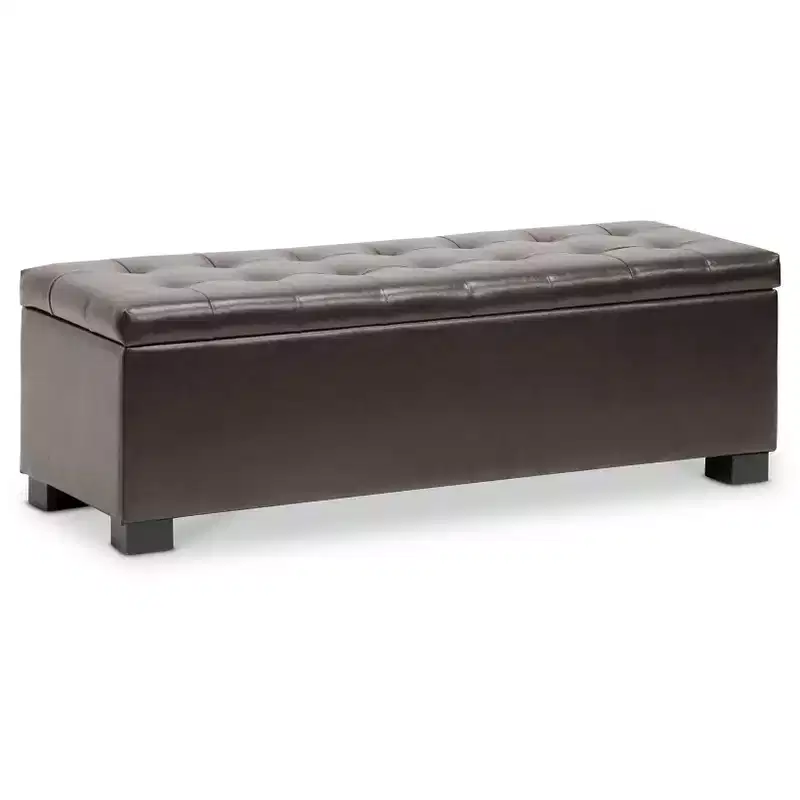Roanoke Storage Ottoman – Dark Brown Bonded Leather, Wood Frame