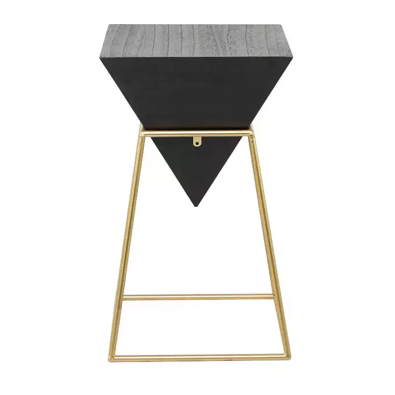 Modern Wood Accent Table Black Gold Frame, No Assembly, Metal & Wood Triangle Design