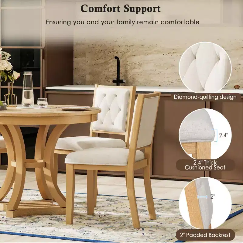 Merax Stylish 5-Piece Retro Dining Set with Extendable Round Table & 4 Upholstered Chairs