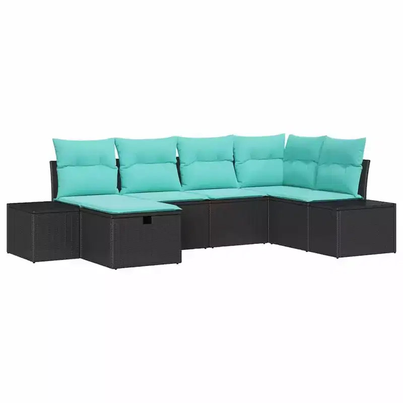 vidaXL Garden Sofa Set with Cushion 6 pcs Brown Poly rattan - Brown without table Red
