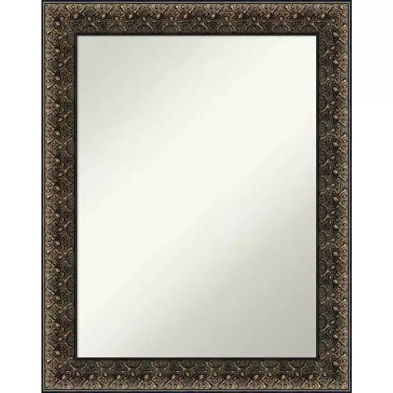 23" x 29" Non-Beveled Embossed Black Wood Wall Mirror