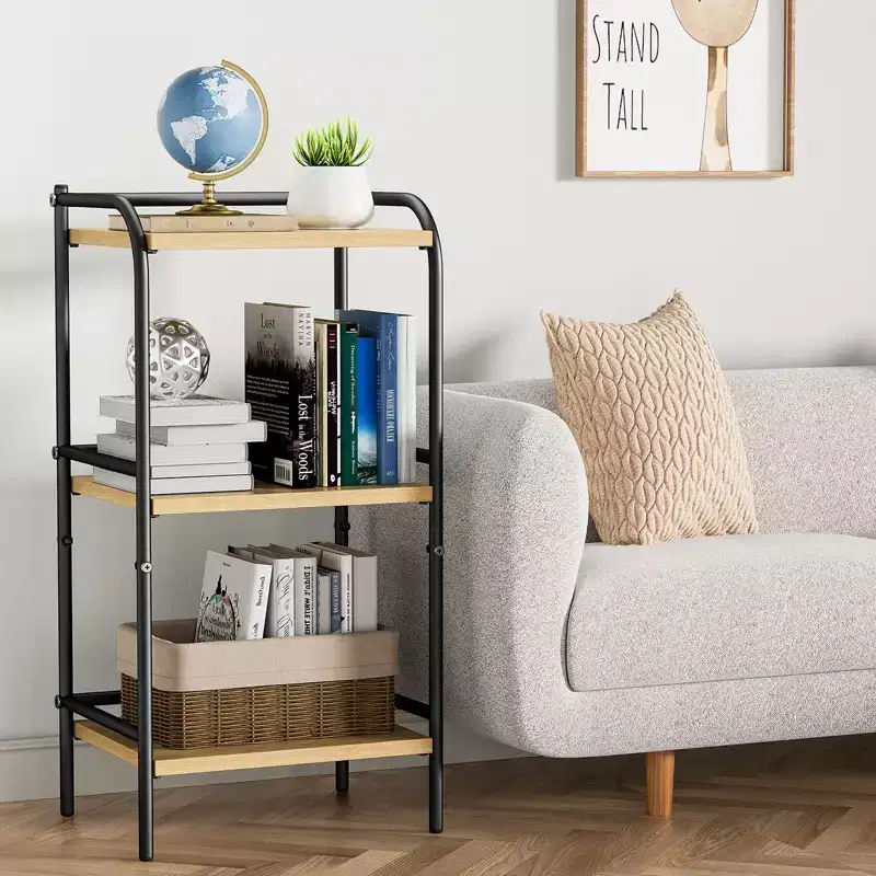 3-Tier Industrial Storage Shelf with Wood Shelves and Metal Frame Compact Organizer Rack for Home Decor