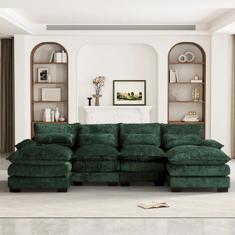 Ouyessir Large Chenille Fabric U-shaped Sectional Sofa with Cushions