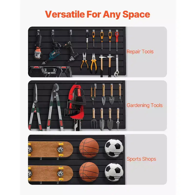 2x4 ft PVC Garage Slatwall Panel, Modular Adjustable Wall Organizer, Black, 300 lbs
