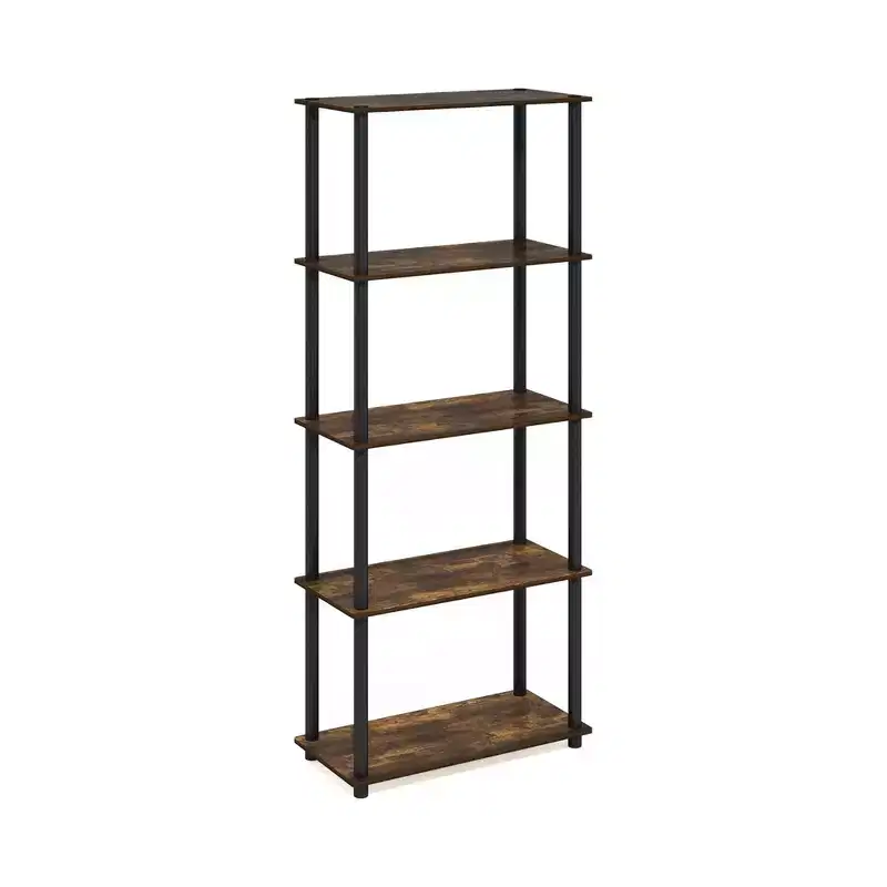 5-Tier Tall Decorative Bookshelf Open Storage Bookcase Multipurpose Display Shelves for Living Room & Home Office