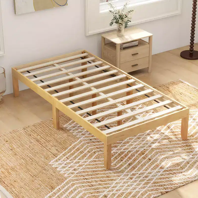 Twin/Full/Queen Size Wooden Platform Bed Frame 14 with Rubber Wood Legs Under-bed Storage Beige
