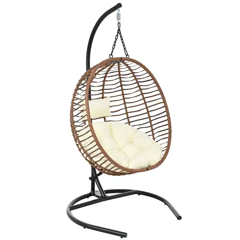 Whisen Single Person Folding Egg Chair with Stand, Hammock Swing Chair with Adjustable Anti-Slip Feet