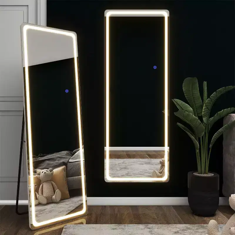 PexFix 20 in. W x 63 in. H Modern Full Length Rectangular Frameless Mirror With Rounded Corner in Silver