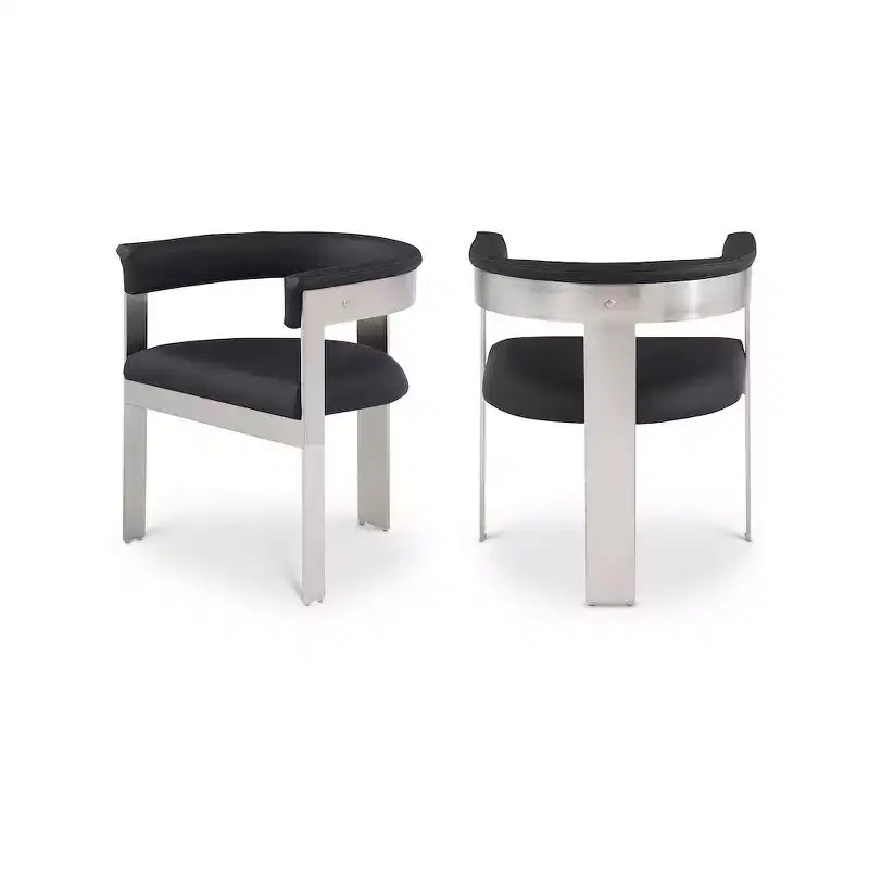 Black / Cream Vegan Leather Dining Chair with Brushed Chrome Frame, Set of 2