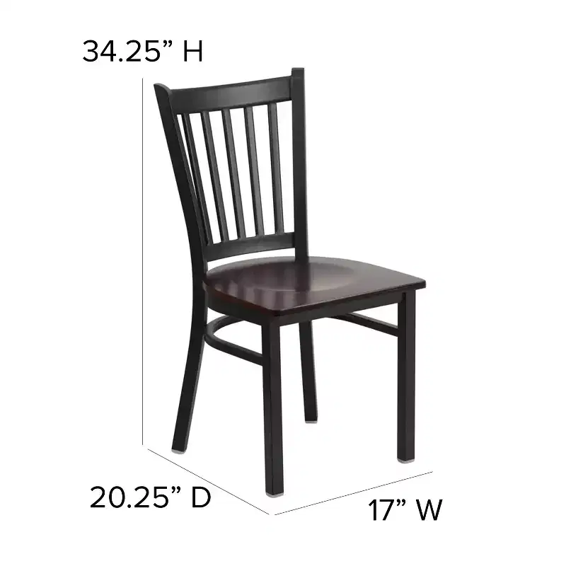 Black Metal Frame Vertical Back Dining Chair – Vinyl or Wood Seat, Seats 1