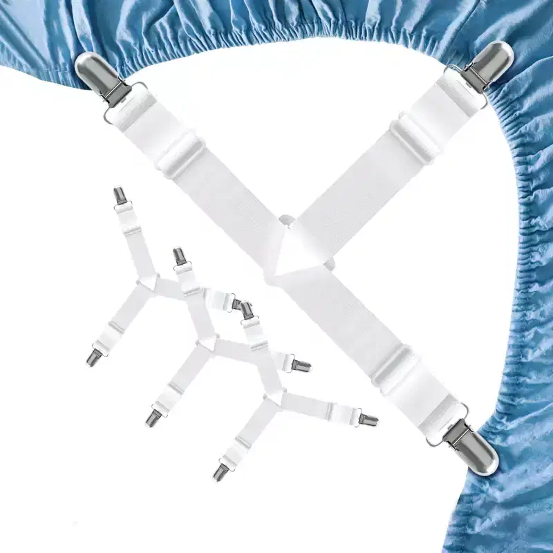 Bed Sheet Clips 4PCS - Mattress Holder Straps, Elastic Corner Bands with Clamps, Fit Twin/Queen/King Sheets