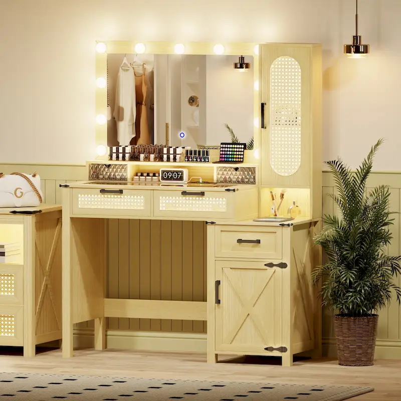 Makeup Vanity With LED Light and Charging Station
