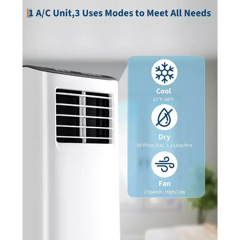 Acekool 8,000 BTU Portable Air Conditioner, 4-in-1 AC Dehumidifier Fan, Remote, Timer, for Rooms up to 350 Sq. Ft, Window Kit