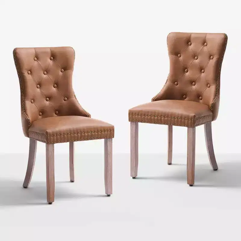 FERPIT Faux Leather Dining Chairs with Nailhead Trim and Button Tufted Back (Set of 2)