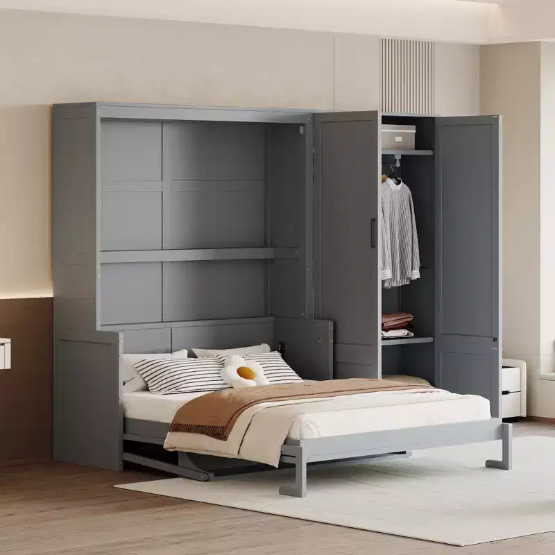 Whisen Modern Design Queen Size Murphy Bed, Folded into a Cabinet with Closet