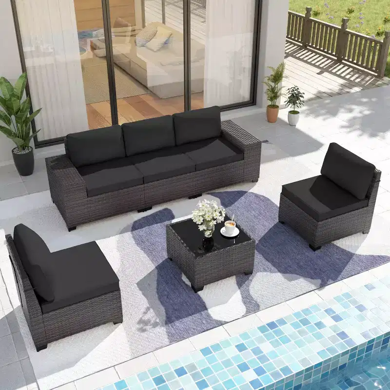 ALAULM 6 Pieces Patio Furniture Set, Rattan Wicker Outdoor Conversation Sets, Outdoor Furniture Sofa Set