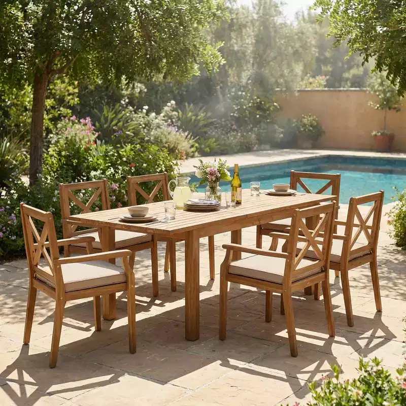 Christopher Knight Home Fiora 7 Piece Rustic Patio Acacia Wood Dining Set with Expandable Table