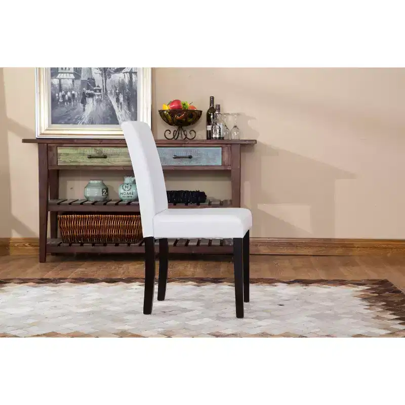 Okak Urban Style Dining Chairs Parson Chairs Set of 2, Faux Leather Upholstery with UV-Resistant, Solid Wood Espresso Legs & Slim Back