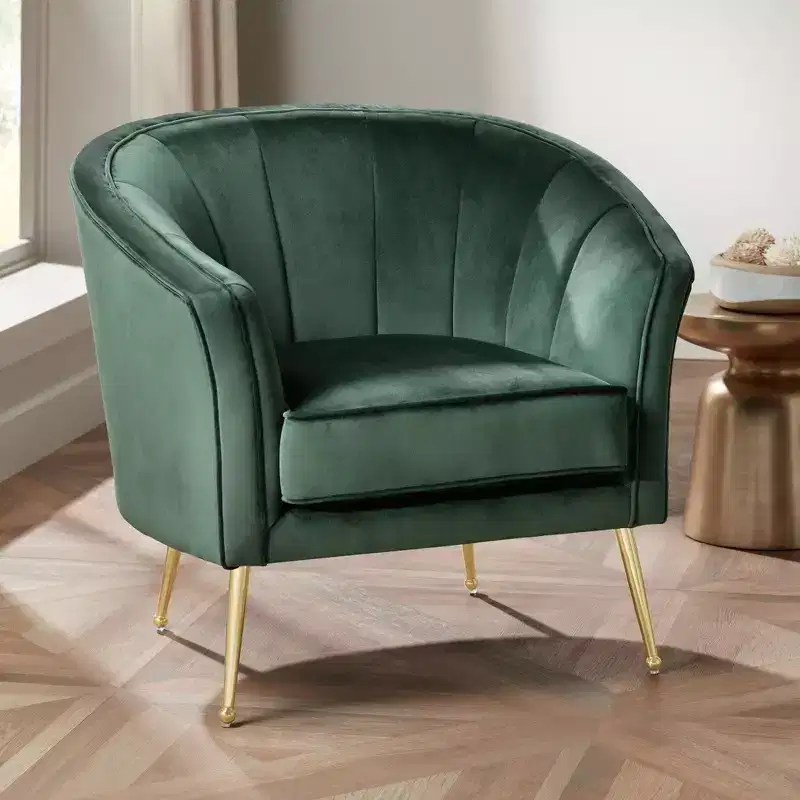 Green Velvet and Gold Tufted Accent Chair
