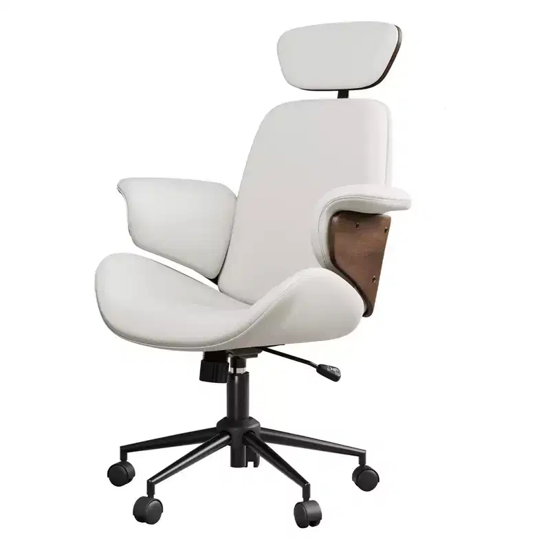 Office Chair with Wheels, PU Leather Swivel Desk Chair, Bentwood Arms, Height Adjustable