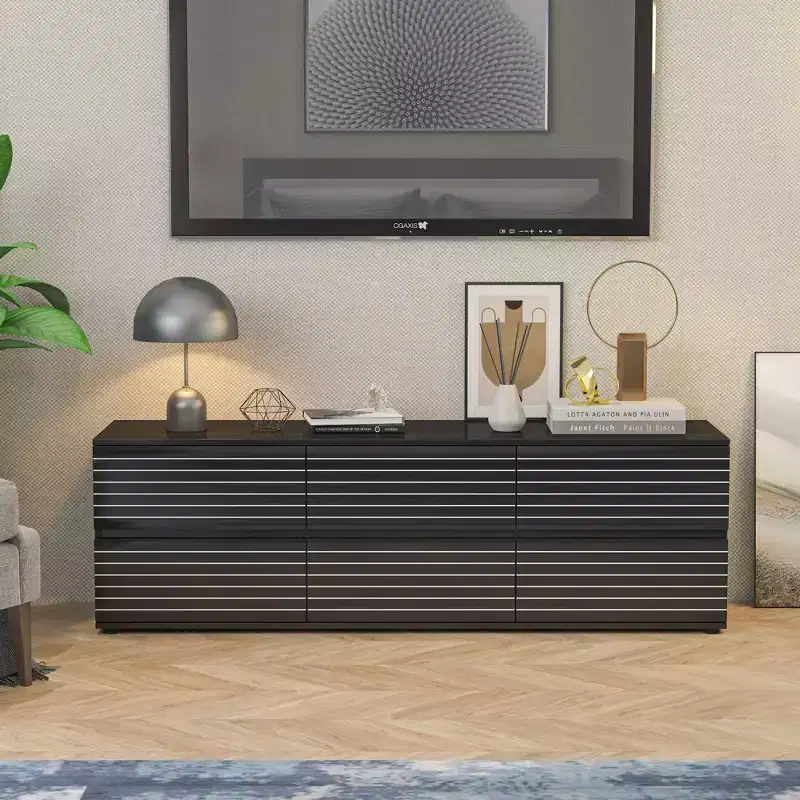 6-Drawer Cabinet / Dresser / TV Stand, Black Striped