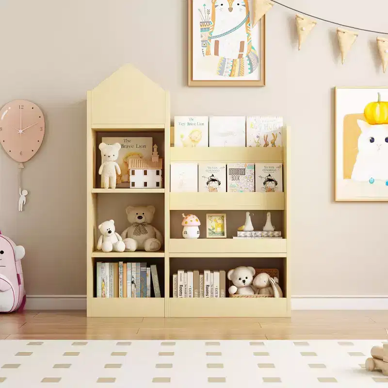 Wood Kids Bookshelf with 6 Compartments & 2 Baskets, Toy Storage Organizer for Bedroom, Nursery, Playroom