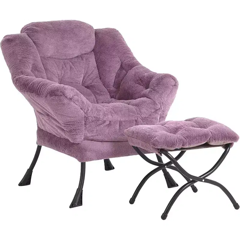 Accent Leisure Armchair with Ottoman, Side Pocket & Armrests – Dark Grey