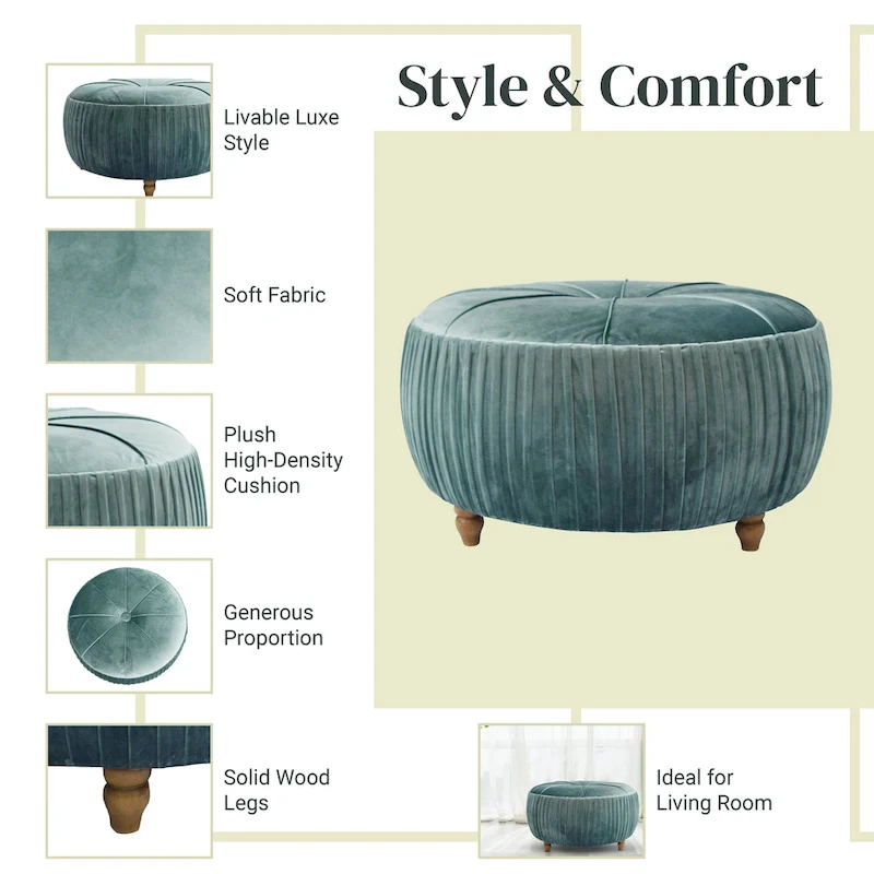 Helena Velvet Round Ottoman
