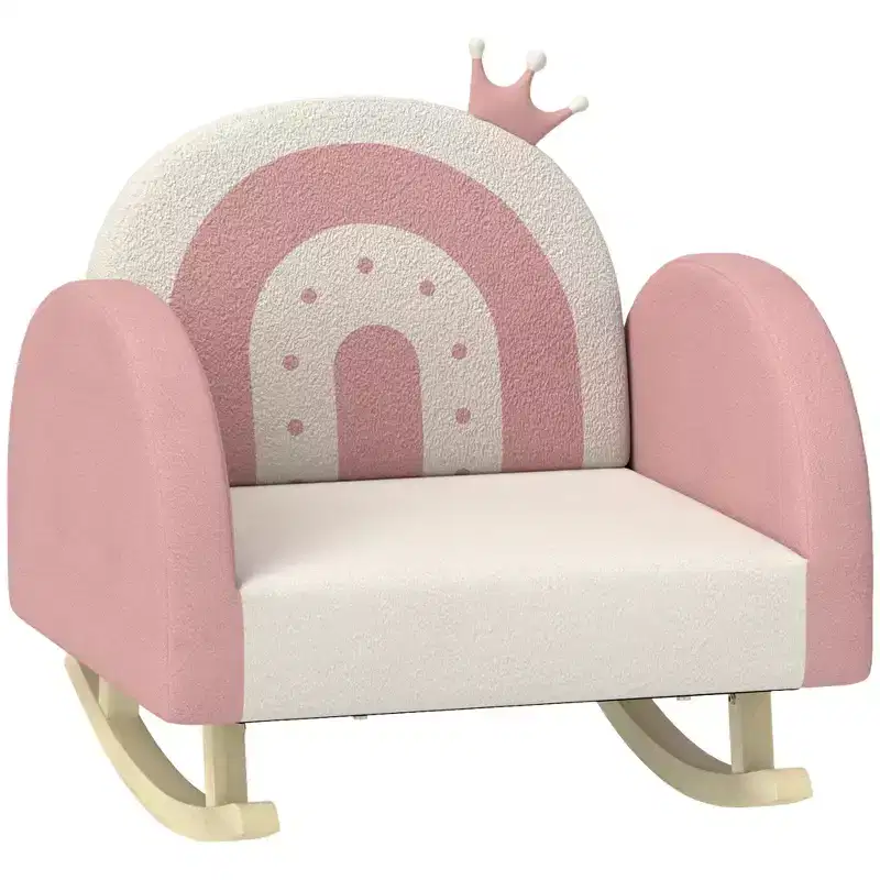 Qaba Kids Rocking Chair, Princess Crown Toddler Chair, Children's Armchair Rocker w/ Rainbow Backrest for Bedroom Playroom, Pink