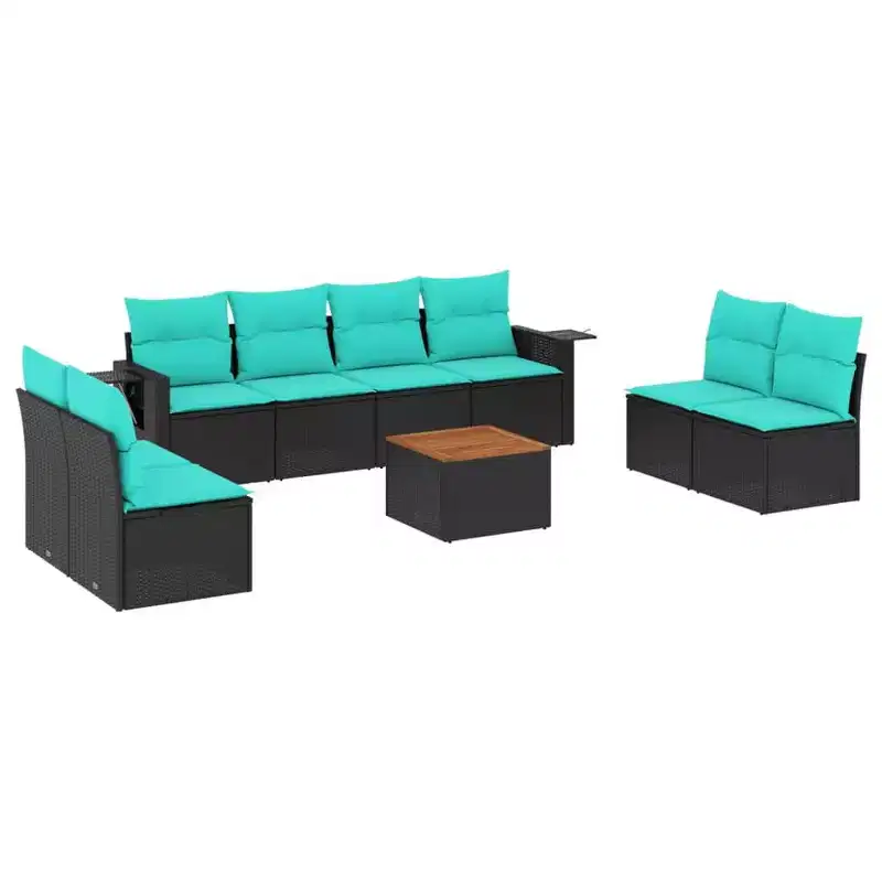 vidaXL 9 Piece Garden Sofa Set with Cushions Grey Poly Rattan
