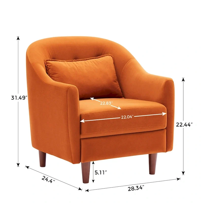VANOMi 28.34W Set Of 2 Accent Armchair, Velvet Barrel Chair with Solid Wood Legs