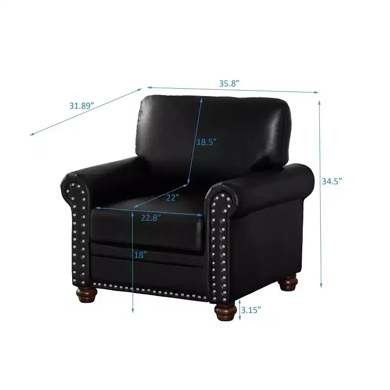 35.83 Inch Modern Faux Leather Single Sofa with Wood Legs for Living Room, Office, Apartment