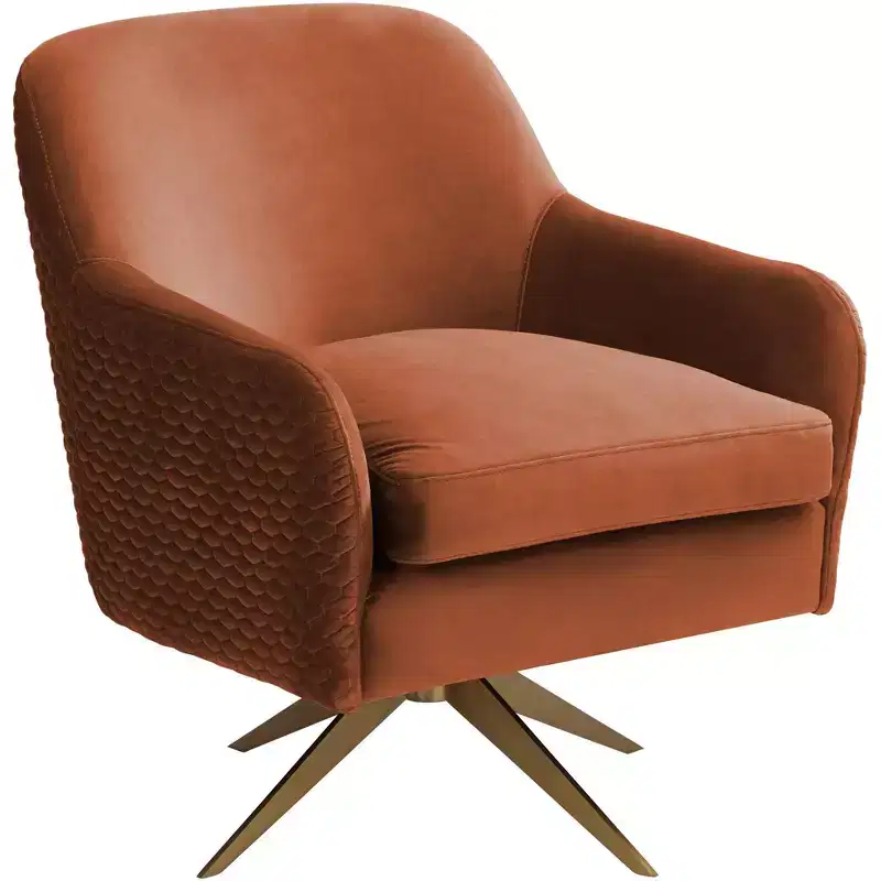 Quilted Pumpkin Velvet Swivel Club Chair