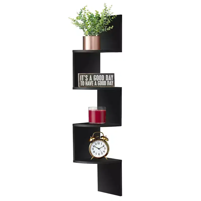 5-Tier Zig Zag Floating Corner Wall Bookshelf, 40