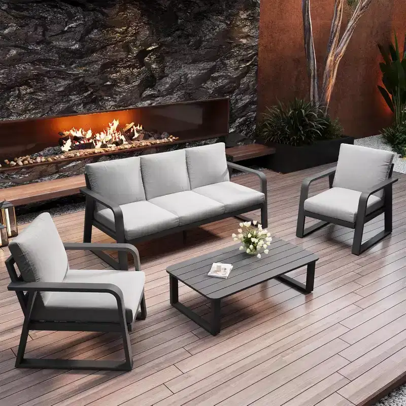 Modern 4-Piece Aluminum Outdoor Patio Furniture Set with Cushions, Weather-Resistant Conversation Seating for Patio or Garden-Panipeachy