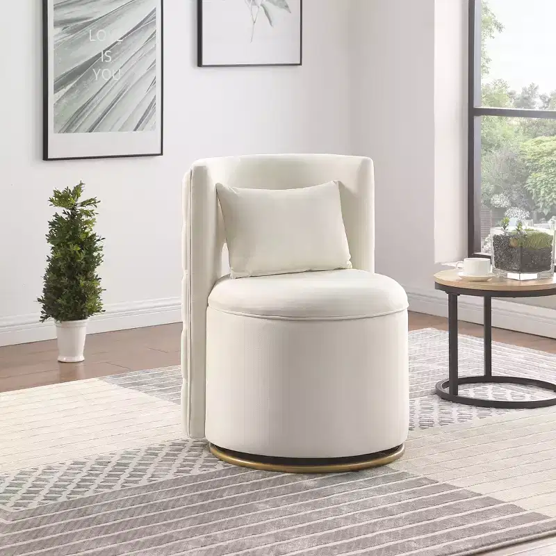 TUYOHW Swivel Accent Chair,Velvet Upholstered Curved Chair with Gold Metal Base,Storage Function,Lounge Chair for Living Room,Nursery,Bedroom