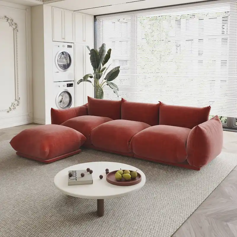 104 L-shape Chenille Modular Sofa Modern Sectional Semi-firm Sofa Couch with Ottoman