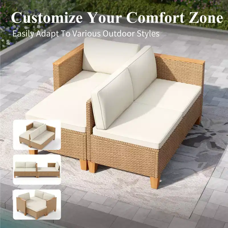 Captiva Designs 3pc Outdoor Patio Wicker Sofa Conversation Set with Wood-top Coffee Table