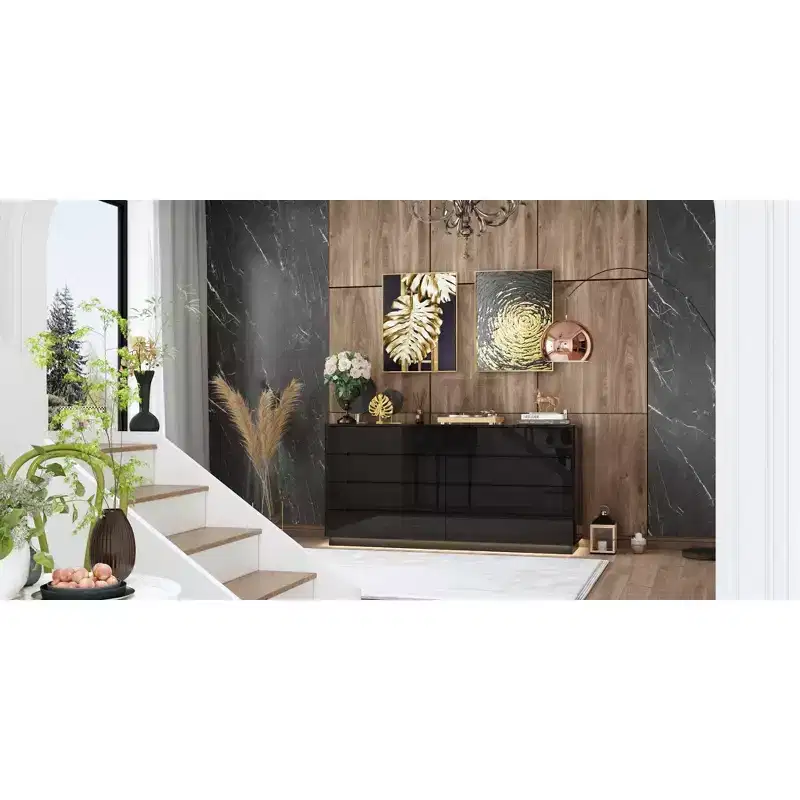 8 Drawer Dresser with Underlight High Gloss Finish Modern Chest of Drawers