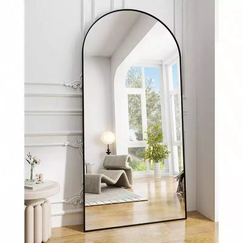 30x71 Black Arched Full Length Mirror. Aluminum Frame, Versatile Standing, Hanging, or Leaning Use for Any Room