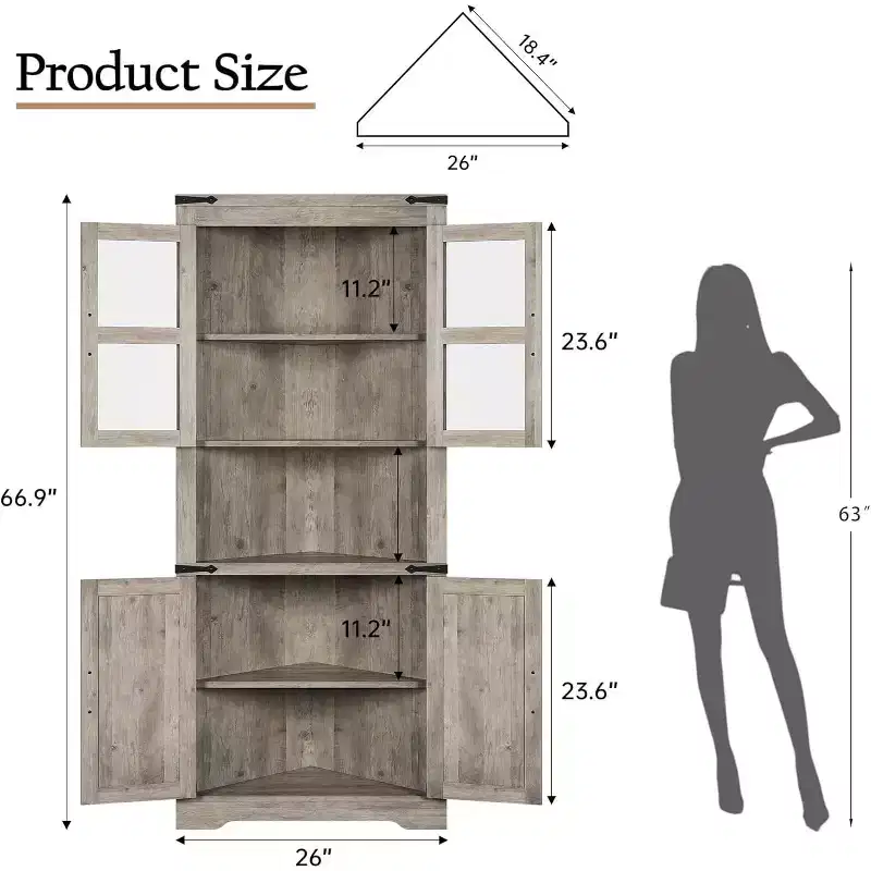 6-Tier Corner Storage Cabinet with Doors  Space-Saving Floor Shelf for Bathroom, Kitchen, Living Room, Multi-Purpose Organizer for Small Spaces