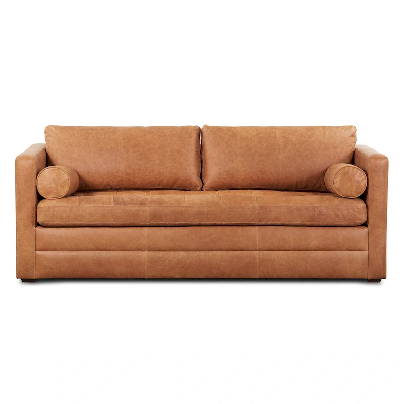 82 Leather Pull-Out Convertible Sleeper Sofa - Full Grain Genuine Italian Leather