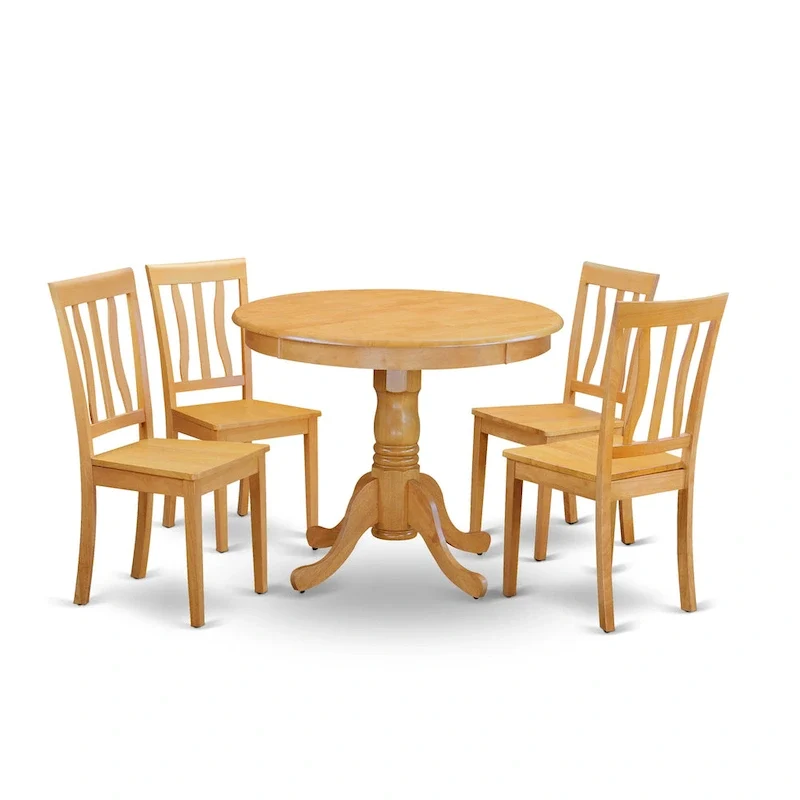 East West Furniture 5 Piece Dining Room Table Set Includes a Round Wooden Table and 4 Kitchen Dining Chairs, Oak(Seat Options)