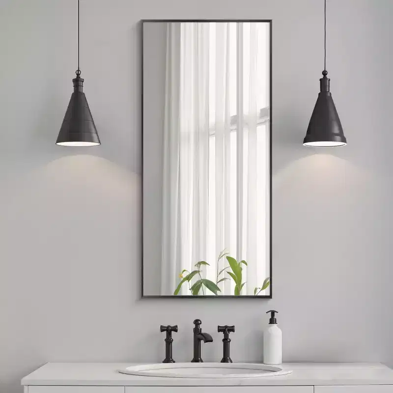 Rectangular Wall Mirror with Slim Metal Frame, 36 in. H x 24 in. W