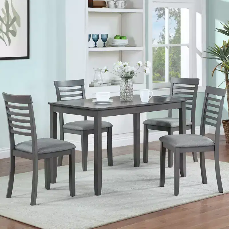 5-Piece Modern Dining Set - Rectangular Wood Table & 4 Upholstered Chairs
