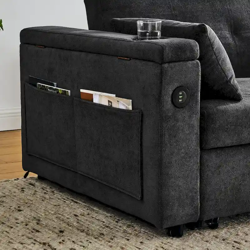 54 Pull-Out Sleeper Sofa Bed Double Seat Recliner Sofa Bed
