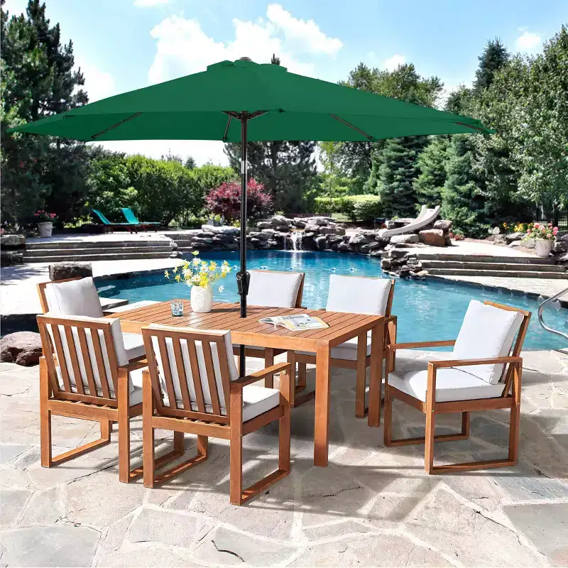 Alaterre Furniture 8pc Outdoor Patio Dining Set, Weston Table with 10' Auto Tilt Umbrella