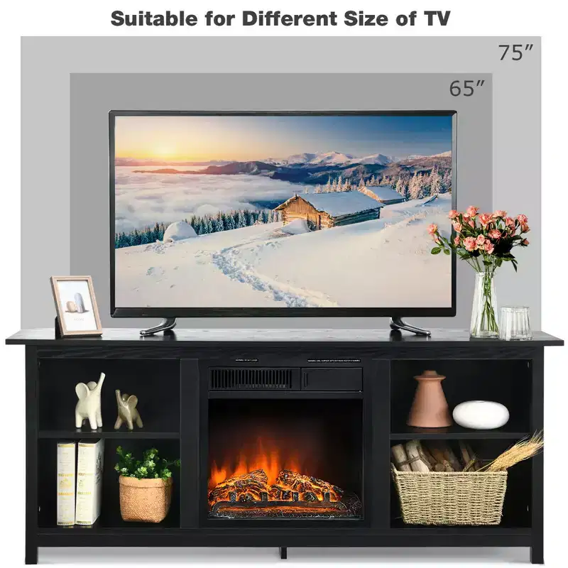 Costway 58'' 2-Tier Fireplace TV Stand W/18 Electric Fireplace Up to 65''